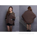 Brown Acrylic Wool Blend Womens Cardigan Sweater with Polo